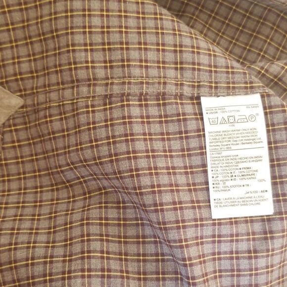 Banana Republic Grey Shirt, Burg/Yellow Plaid - Picture 8 of 8
